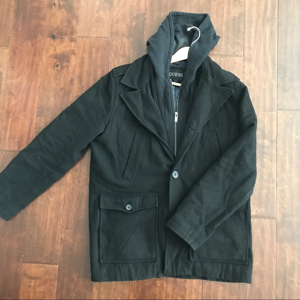 Guess hooded pea coat size large